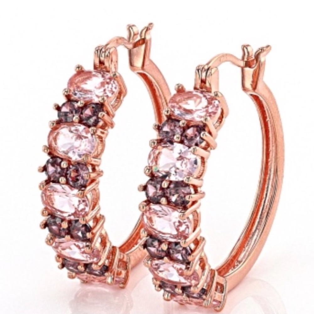 💝 Morganite Simulant & Blush Cubic Zirconia 18K Rose Gold Over Sterling Hoops!